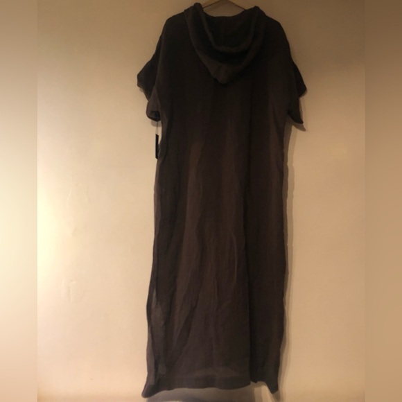 LISA MARIE FERNANDEZ Linen Blend Gauze Brown Drawstring Hooded Kaftan, S/M - Picture 4 of 10
